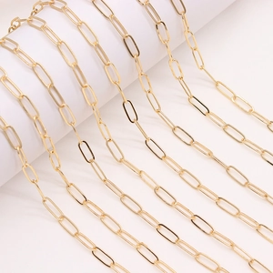 14K Gold Plated Copper Flattened Oval Paperclip Chain DIY Jewelry Making Bulk Link Chain For Necklace Bracelet Crafts