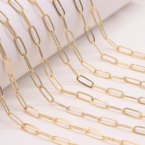 Polished 14K gold plated rectangular paperclip chain for DIY jewelry making