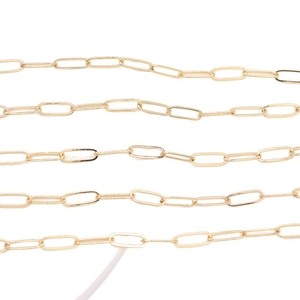 High-shine 14K gold-plated oval paperclip chain with flat rectangular links for jewelry DIY