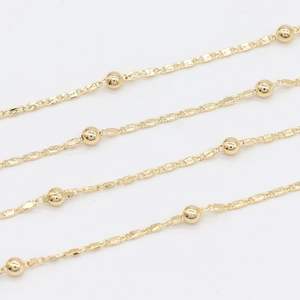 14k gold plated ball bead chain with flat links for handmade DIY jewelry making