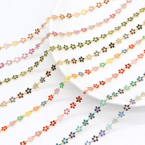 Catena placcata oro 14K con margherite in smalto colorato per creazione gioielli DIY