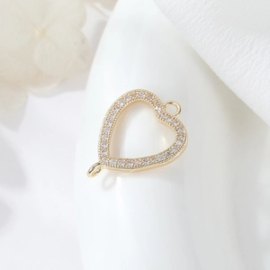 Gold plated heart jewelry connector with cubic zirconia for DIY necklace making