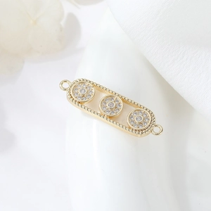 Gold plated geometric double link pendant with micro-set zircons for DIY jewelry making