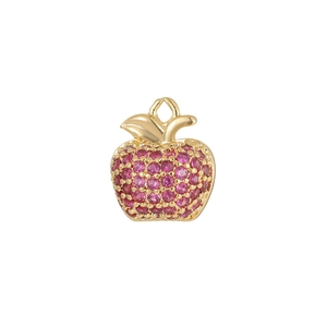 Exquisite 14K gold plated apple pendant with pave pink zircon stones for necklaces