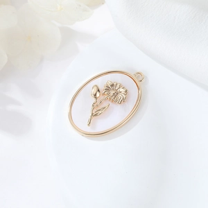 Ciondolo ovale in madreperla bianca placcato oro 14K con motivo girasole per gioielli