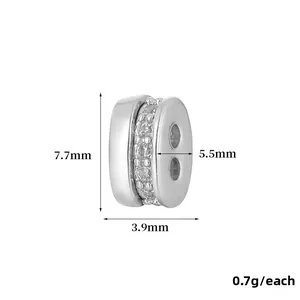Silver bead with cubic zirconia circle and dimensions 7.7mm by 3.9mm for jewelry making