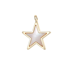 Star-shaped gold bezel pendant with iridescent shell inlay and integrated hanging loop