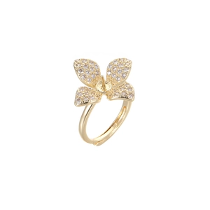 Adjustable 14K gold filled flower ring setting with pavé zircon for DIY pearl mounting