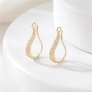Polished 14K gold plated teardrop earring components with zircon accents for DIY jewelry