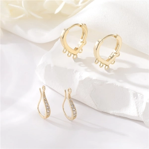 DIY 14K Gold Plated Copper Heart Huggie Ear Buckle And S-Shape Zircon Earring Hooks For Jewelry Making Findings Accessory