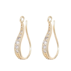 Pair of 14K gold plated teardrop earring connectors with sparkling zircon stones