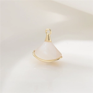 14K gold plated fan-shaped shell pendant with elegant white inlay and round metallic bail