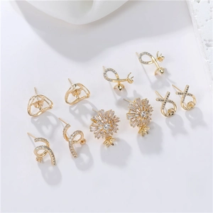 Configuraciones de Pendientes de Botón de Cobre con Circonia y Poste de Plata de Ley 925 para Montaje de Perlas DIY Accesorios de Pendientes Solo