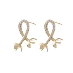 Monturas de aretes de perlas doradas con circonitas micro-pavimentadas para joyería DIY