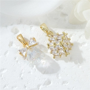 Colgantes de Cobre Chapado en Oro de 14K con Circonia Lazo Ángel Cubo Dijes para Hacer Joyas de Collar DIY para Mujeres