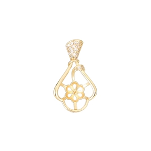 14K gold plated hollow teardrop pendant base with zircon pavé for DIY jewelry making