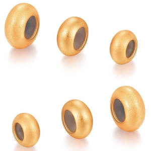 Set of 6 matte gold-plated slider beads with silicone inserts for jewelry making