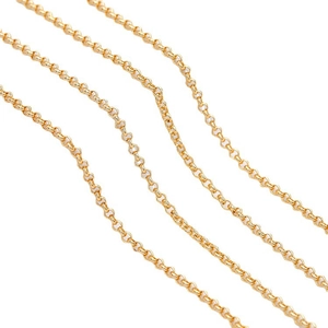 Polished golden DIY copper Rolo chain links for handmade necklaces and bracelets crafting