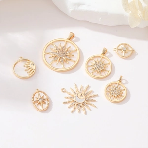 Gold Plated Copper Celestial Pendant Charm Sun Moon Star Motif White Shell Zirconia Inlay DIY Jewelry Making Findings Necklace Accessories Women