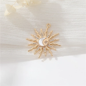 14K gold plated sun and moon pendant with mother of pearl and zircon stones