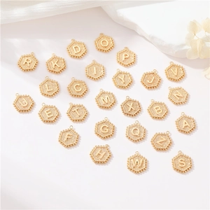 Vintage Copper Hexagon Alphabet Pendant Gold Plated Initial Letter A-Z Charm For DIY Necklace Bracelet Jewelry Making Women