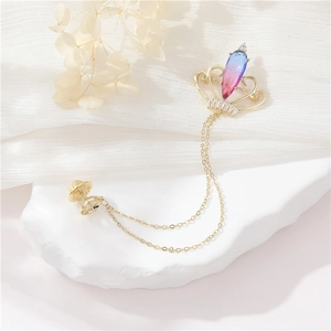 Luxury Crown Brooch For Women Copper Zirconia Gradient Gem Tassel Chain Pin Vintage Fashion Suit Dress Accessories Gift