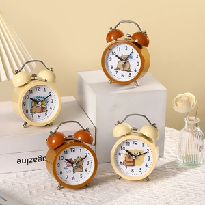 Cartoon Metal Twin Bell Alarm Clock For Students Kids Silent Non-Ticking Loud Desktop Quartz Clock Capybara Desk Decor