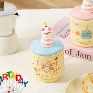 Creative Capybara ceramic mug with lid and Happy Birthday cartoon pig design