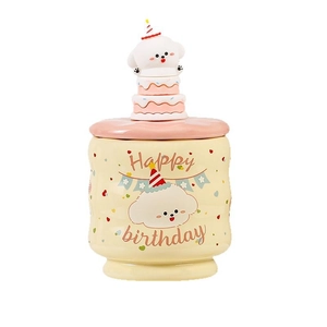 Creative Capybara ceramic mug with pink lid featuring 3D puppy and cake decorations