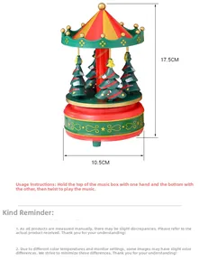 Detailed view of a Christmas carousel music box showing dimensions 17.5cm by 10.5cm