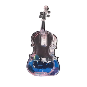 Violin shaped liquid motion timer with blue glitter and floating whale decor