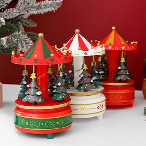Exquisite Christmas Carousel Music Box Xmas Tree Rotating Merry-Go-Round Desktop Ornament Festive Gift For Children Home Decor