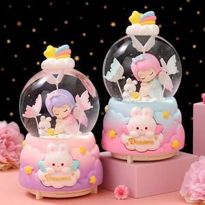 Luminous Music Box Crystal Ball Snow Globe With Automatic Snowfall And Lights Resin Glass Cartoon Animal Angel Desktop Decor Gift