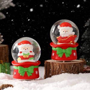 Luminous Santa Claus crystal balls set with red snowflake bases and Christmas gift box décor