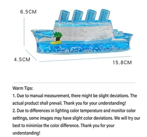 Detail view of cruise ship fluid drift bottle ornament with 15.8cm length measurements