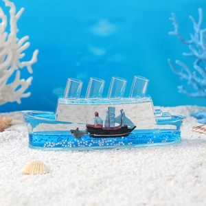 Unsinkable cruise ship fluid drift bottle paperweight with liquid motion and shark