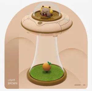 Detailed 3D render of a UFO night light featuring a cute capybara and miniature landscape