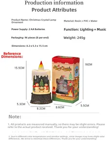 Detailed size and dimension specs for snowman Christmas musical water lantern