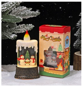 Christmas snowman snow globe candle lamp with vintage base and festive gift packaging box