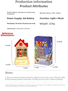 Detailed Christmas lantern dimensions showing light-up house and festive packaging