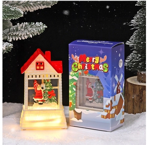 LED lighted Santa Claus house lantern with decorative Merry Christmas gift box