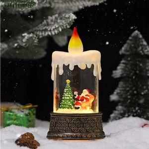 Christmas LED lantern with Santa and tree miniature in bronze vintage base light