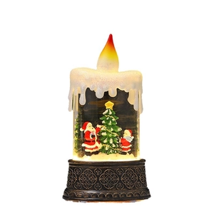 Christmas lantern candle with Santa and festive music, glowing LED warm holiday decoration