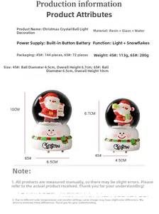 Détails de la boule à neige Père Noël avec socle en résine et fonction LED lumineuse