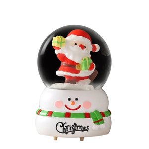 Boule de cristal Père Noël lumineuse avec socle bonhomme de neige et décorations