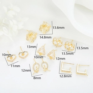 Collezione dettagliata di componenti per orecchini in zircone e oro 14k a cuore e fiori DIY