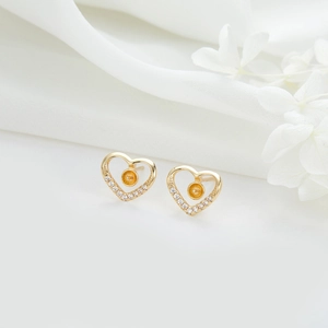 Orecchini a cuore in oro 14k con micro zirconi e base per incastonatura perle