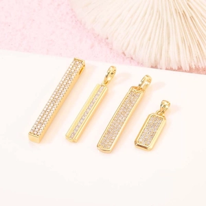 Minimalistischer Goldener Kupfer Riegel Anhänger Halskette Für Damen Glänzende Strass Eingelegte Geometrische Rechteck Schmuckzubehör