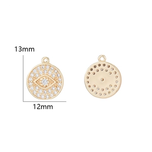 Vue détaillée avant et arrière d'un pendentif œil en or de 13mm avec zircons clairs