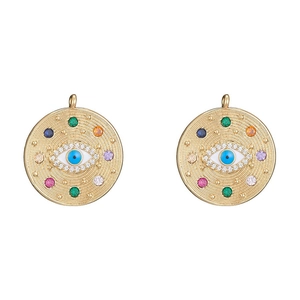 Pendentif œil maléfique doré avec zircons colorés et textures concentriques fines